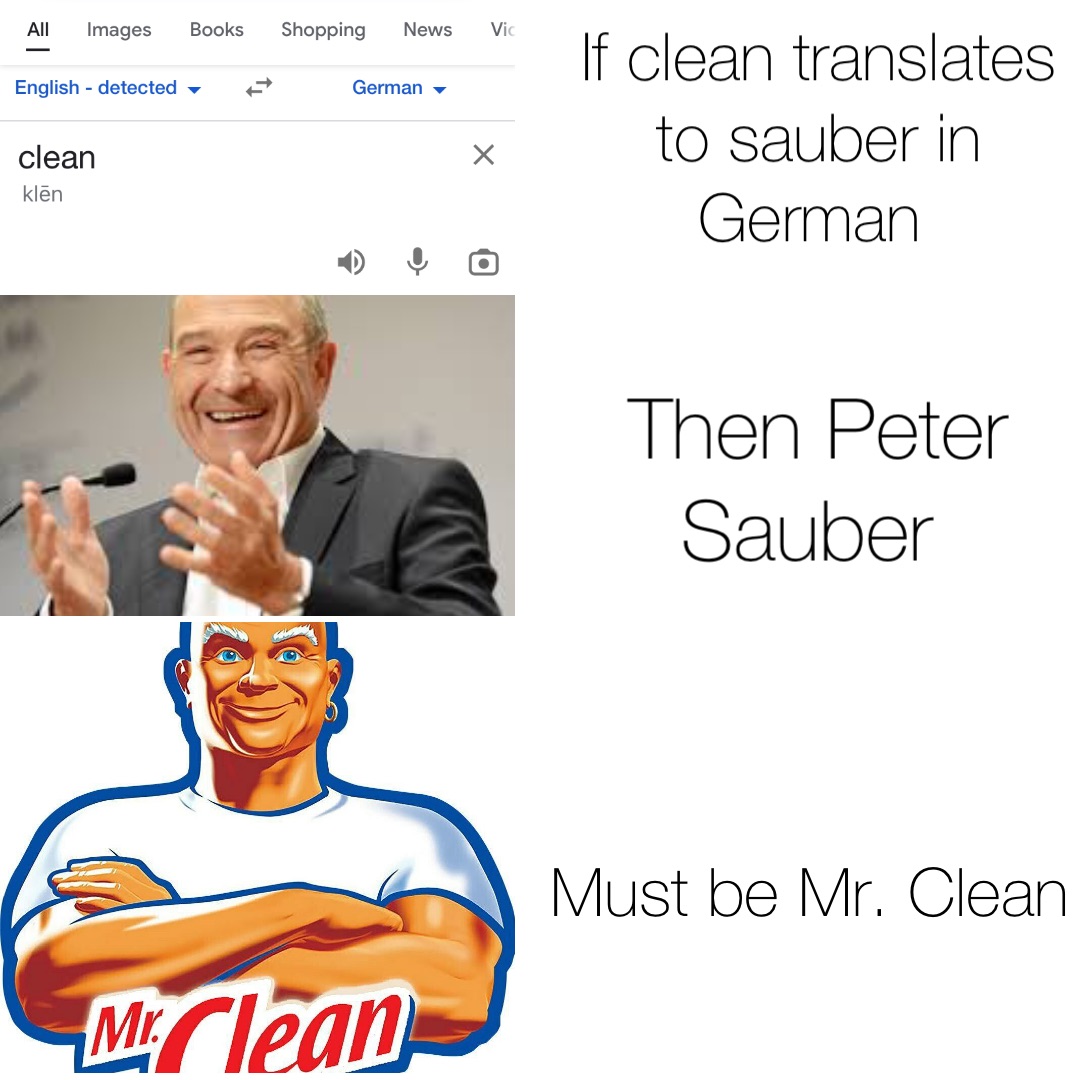 If clean translates to sauber in German Then Peter Sauber Must be Mr. Clean