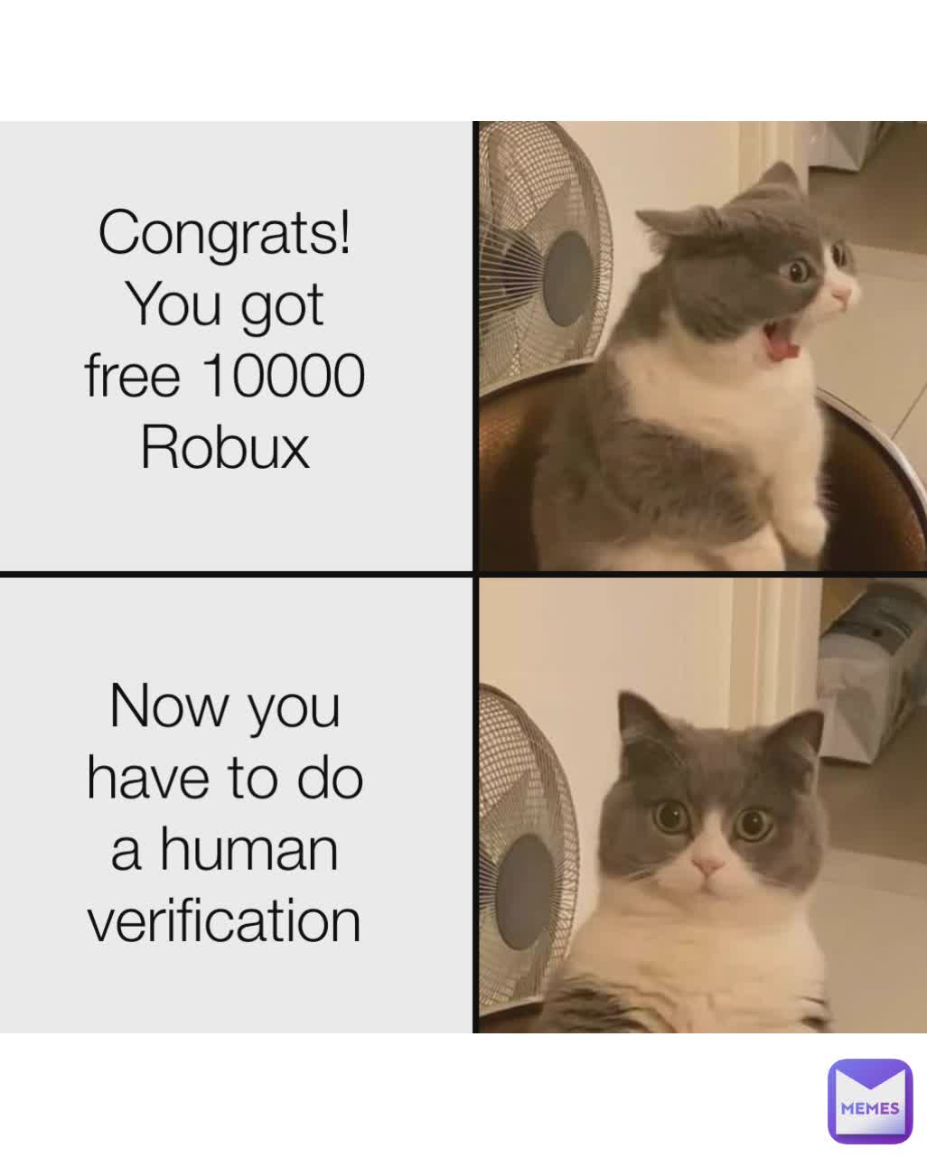 Congrats! You got free 10000 Robux Now you have to do a human verification to confirm you're not a robot