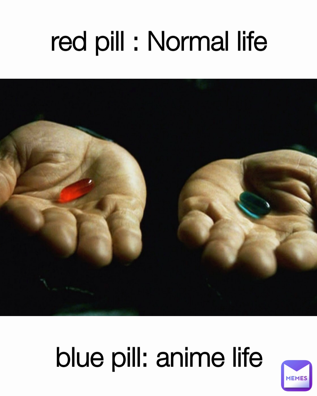 red pill : Normal life blue pill: anime life