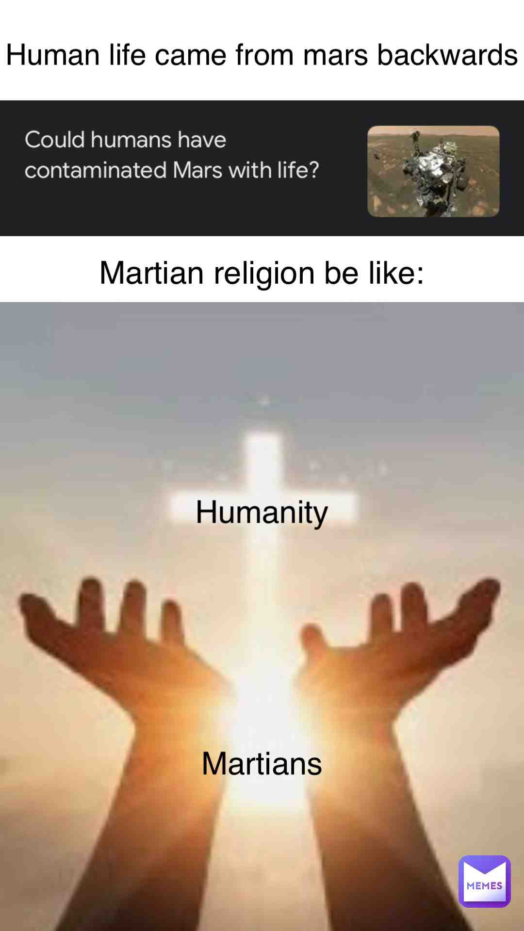 Mars=Earth, God=Humanity, Martians=Adam & Eve (Humanity 2)