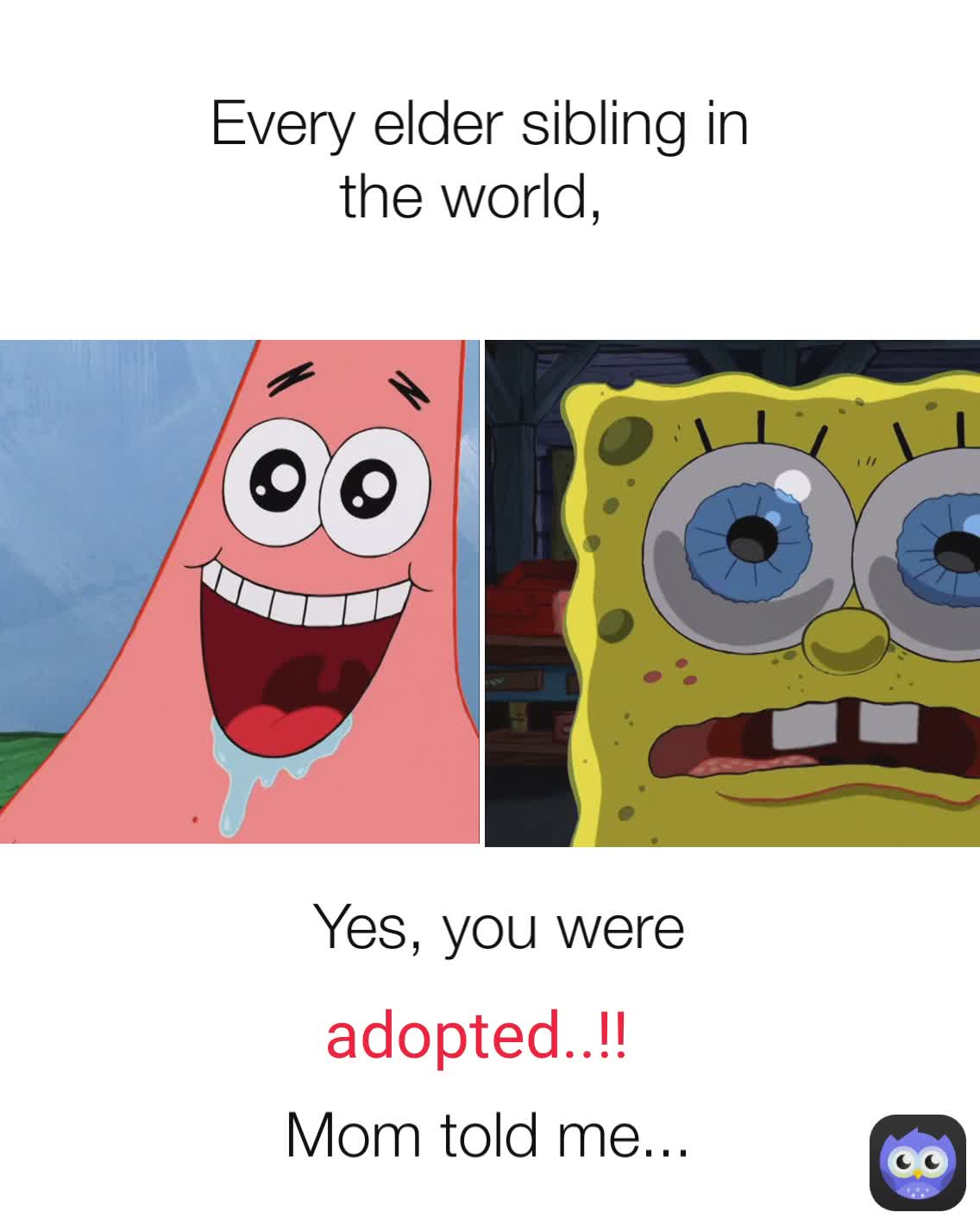 Every elder sibling in the world,  Yes, you were Mom told me...  adopted..!! 