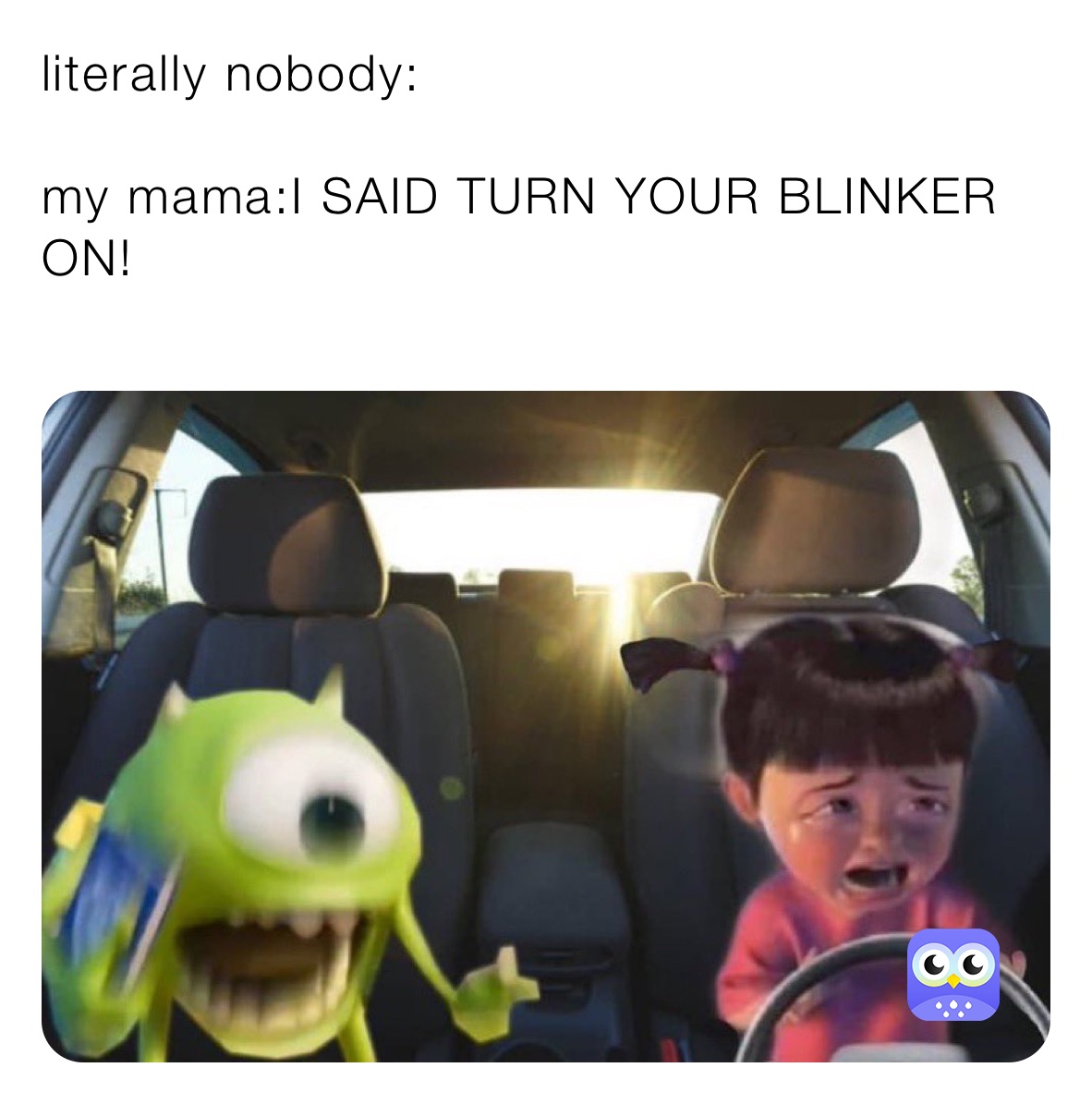 literally nobody: 

my mama:I SAID TURN YOUR BLINKER ON!
