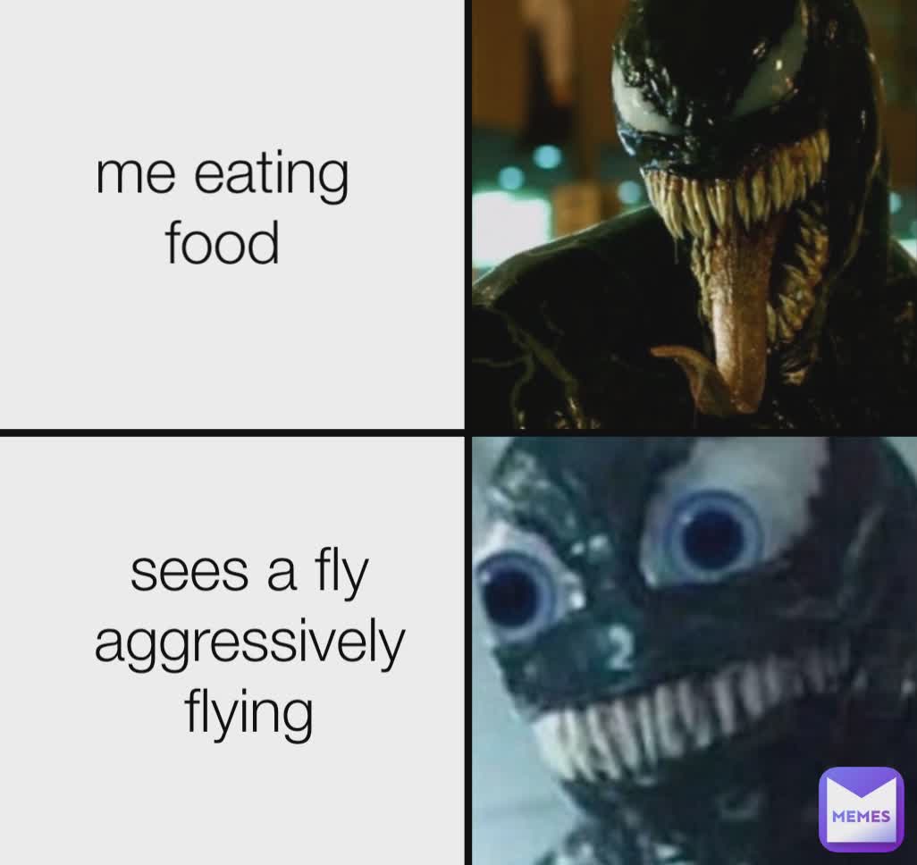 me eating food sees a fly aggressively flying