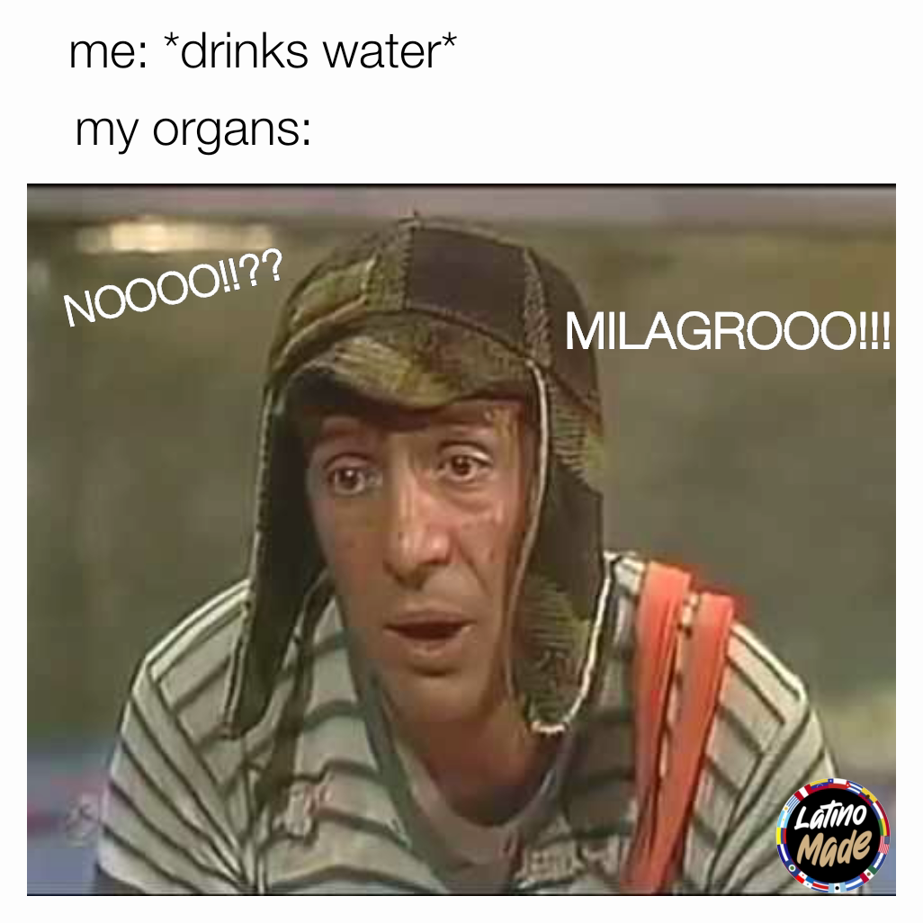 me: *drinks water* my organs: NOOOO!!?? MILAGROOO!!!