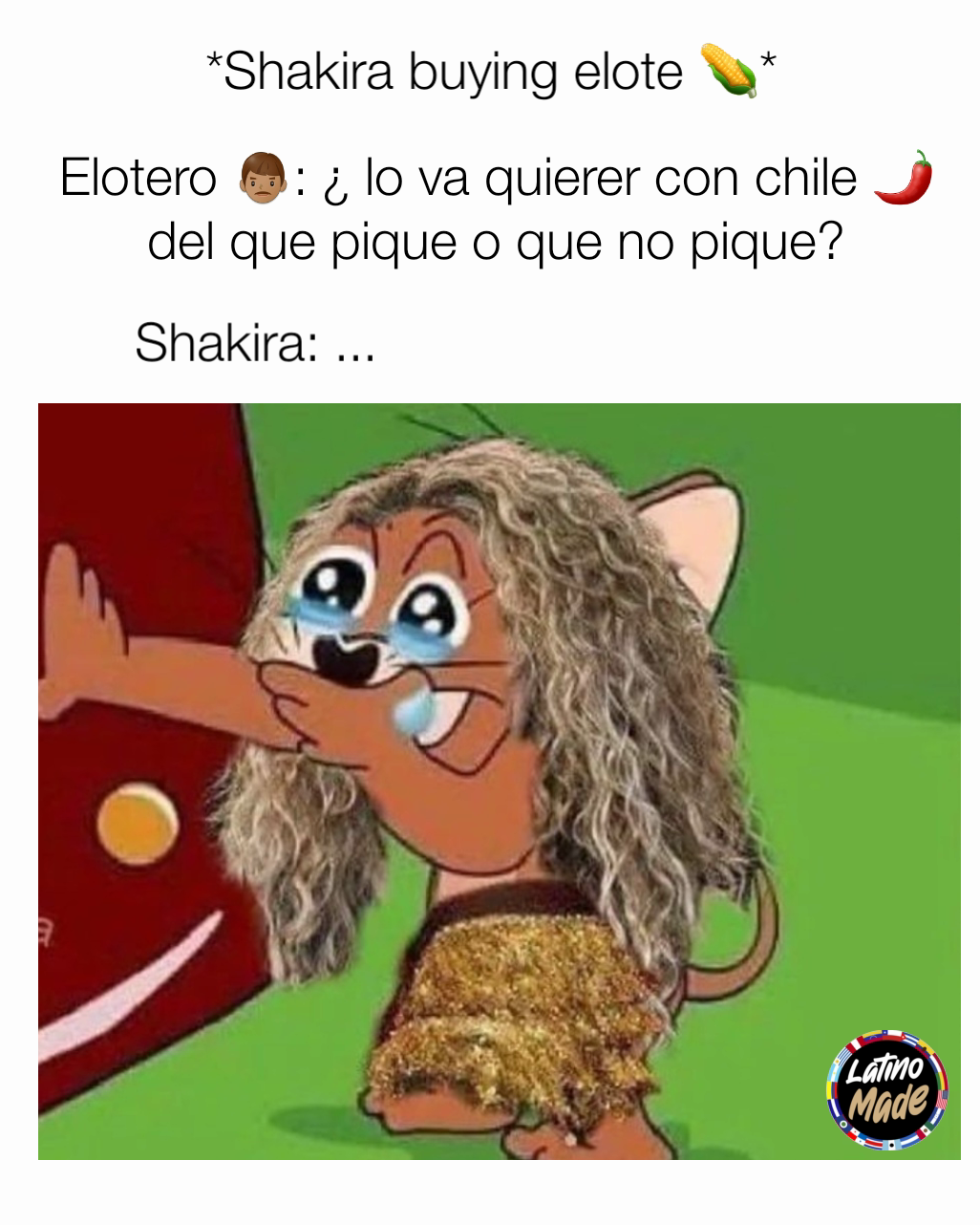 Elotero ??: ¿ lo va quierer con chile ?️ del que pique o que no pique?  *Shakira buying elote ?* Shakira: ... | @latinomade | Memes