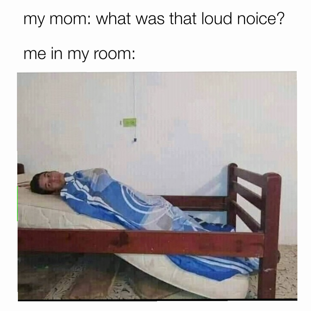 my mom: what was that loud noice? me in my room:
