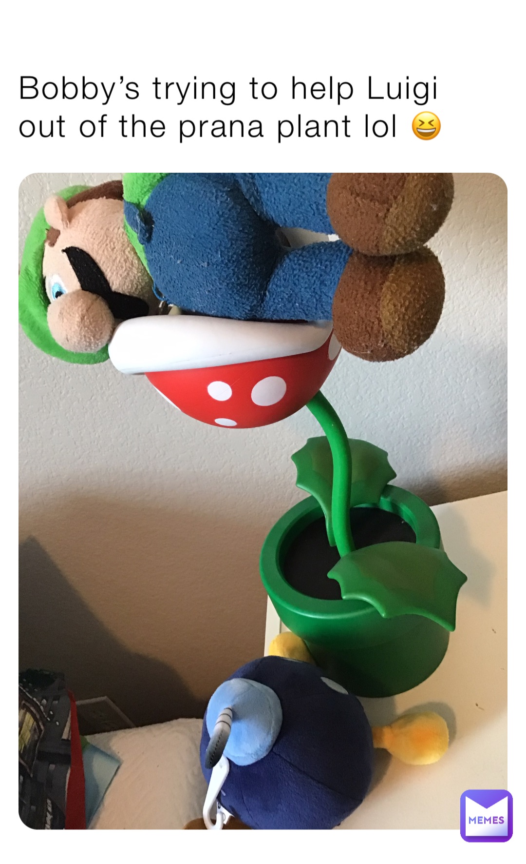 Bobby’s trying to help Luigi out of the prana plant lol 😆