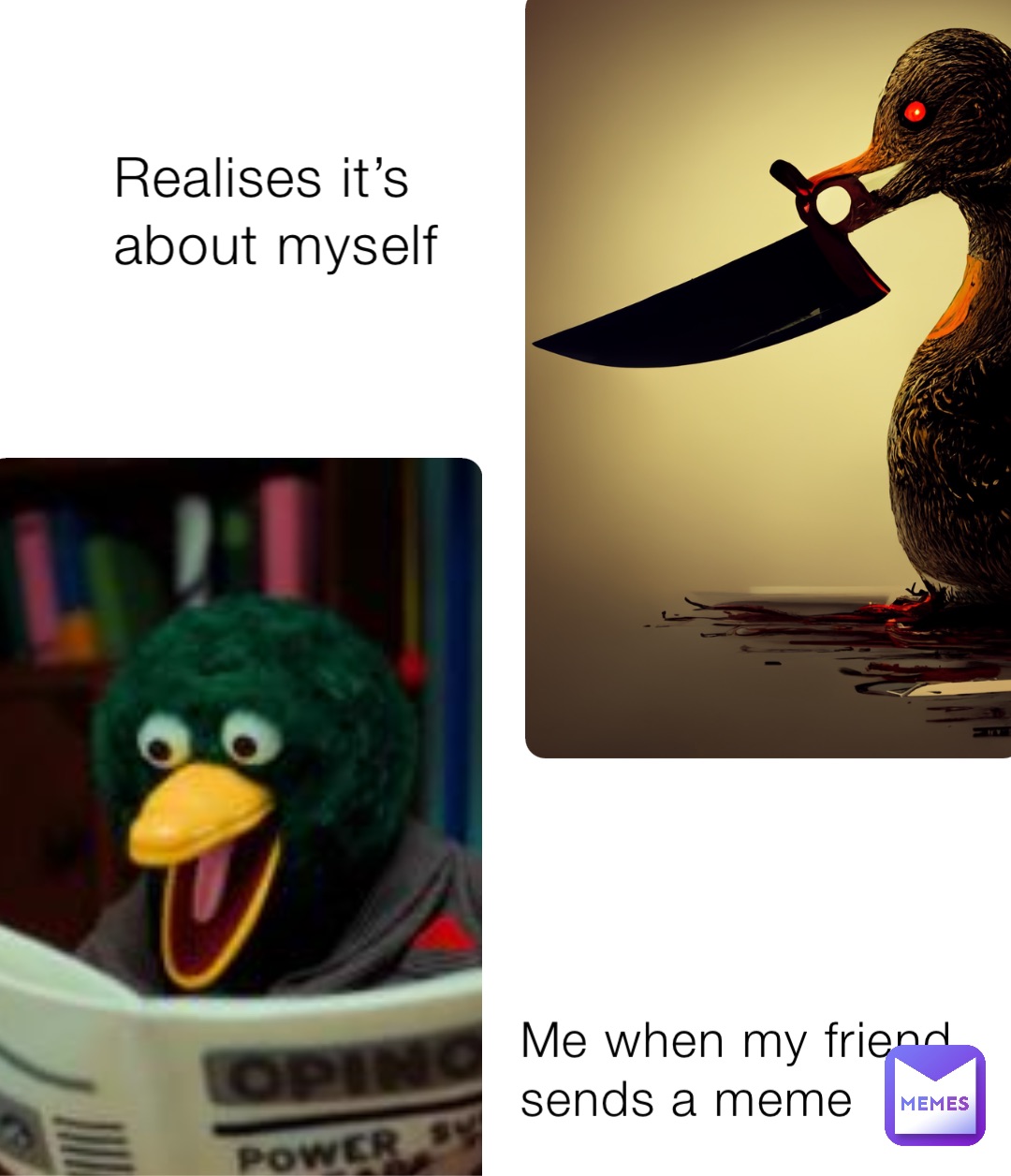Me when my friend sends a meme Realises it’s about myself