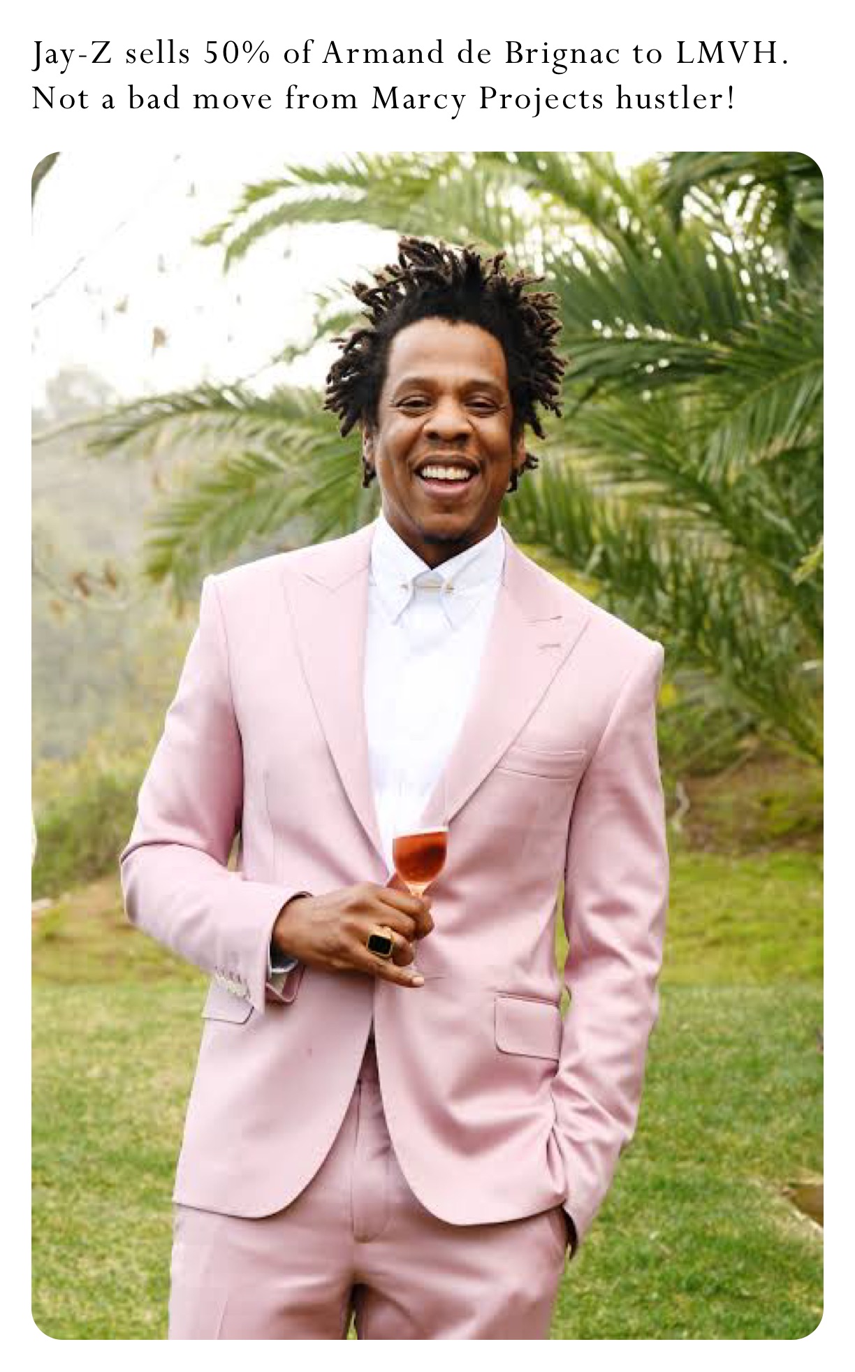 Jay-Z sells 50% of Armand de Brignac to LMVH. Not a bad move from Marcy Projects hustler! Jay-Z sells 50% of Armand de Brignac to LMVH. Not a bad move from Marcy Projects hustler!