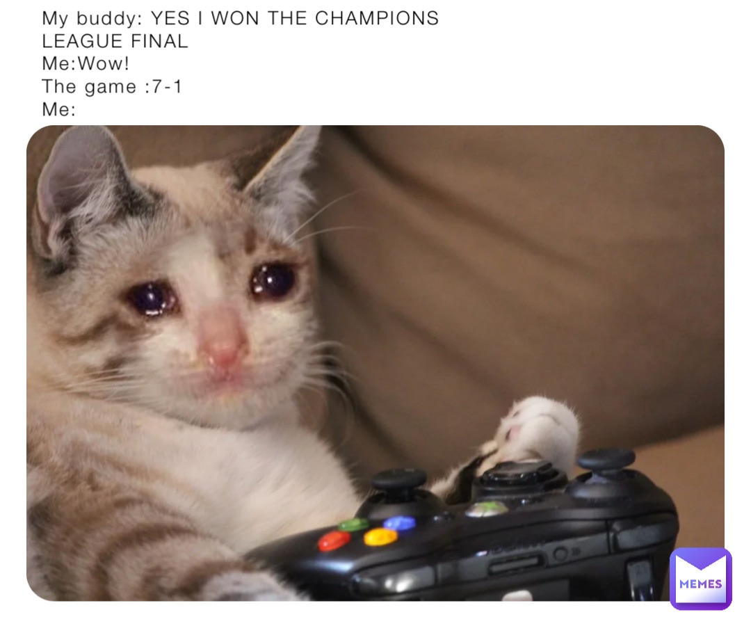My buddy: YES I WON THE CHAMPIONS LEAGUE FINAL
Me:Wow!
The game :7-1
Me: