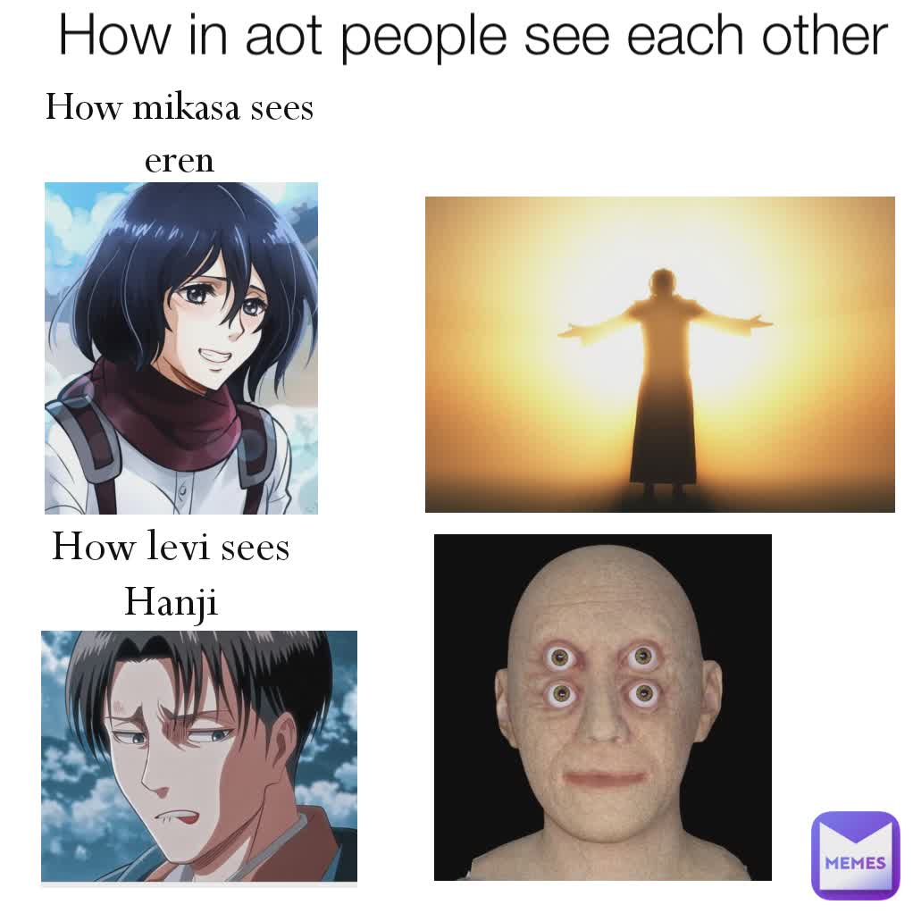 How in aot people see each other How mikasa sees eren How levi sees Hanji aot memes