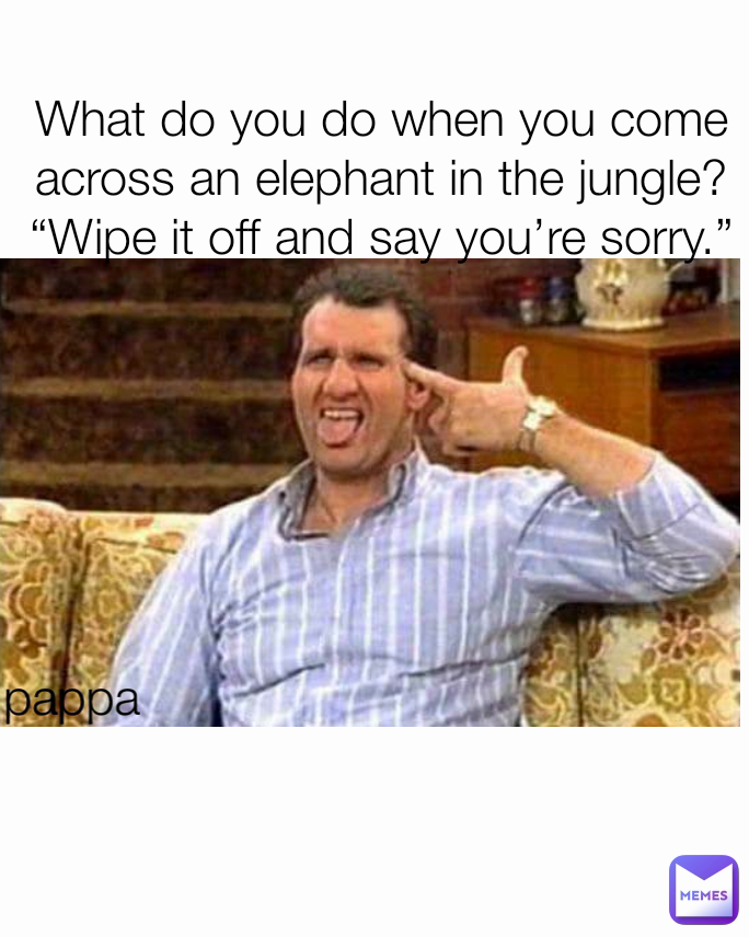 pappa  What do you do when you come across an elephant in the jungle?
“Wipe it off and say you’re sorry.”

