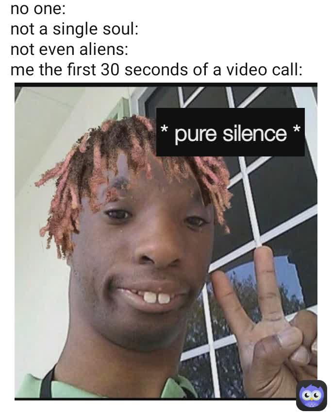 * pure silence * no one:
not a single soul:
not even aliens:
me the first 30 seconds of a video call: