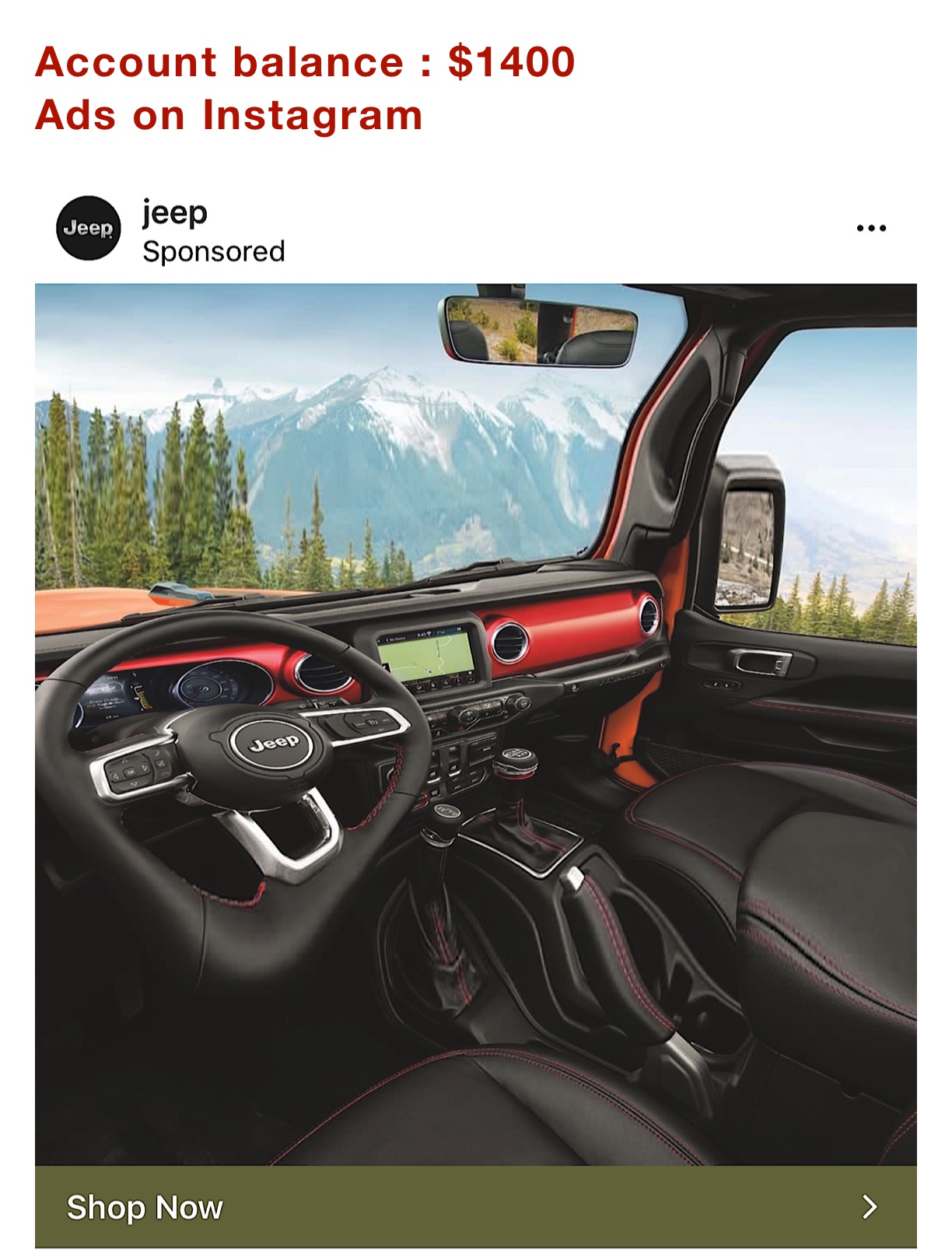 Account balance : $1400
Ads on Instagram 