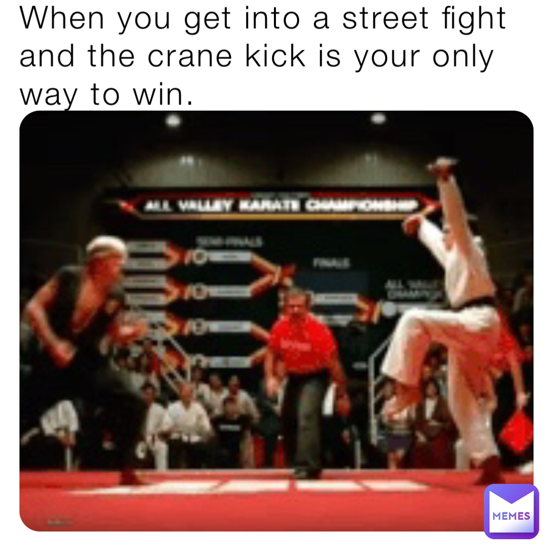 When you get into a street fight and the crane kick is your only way to win.