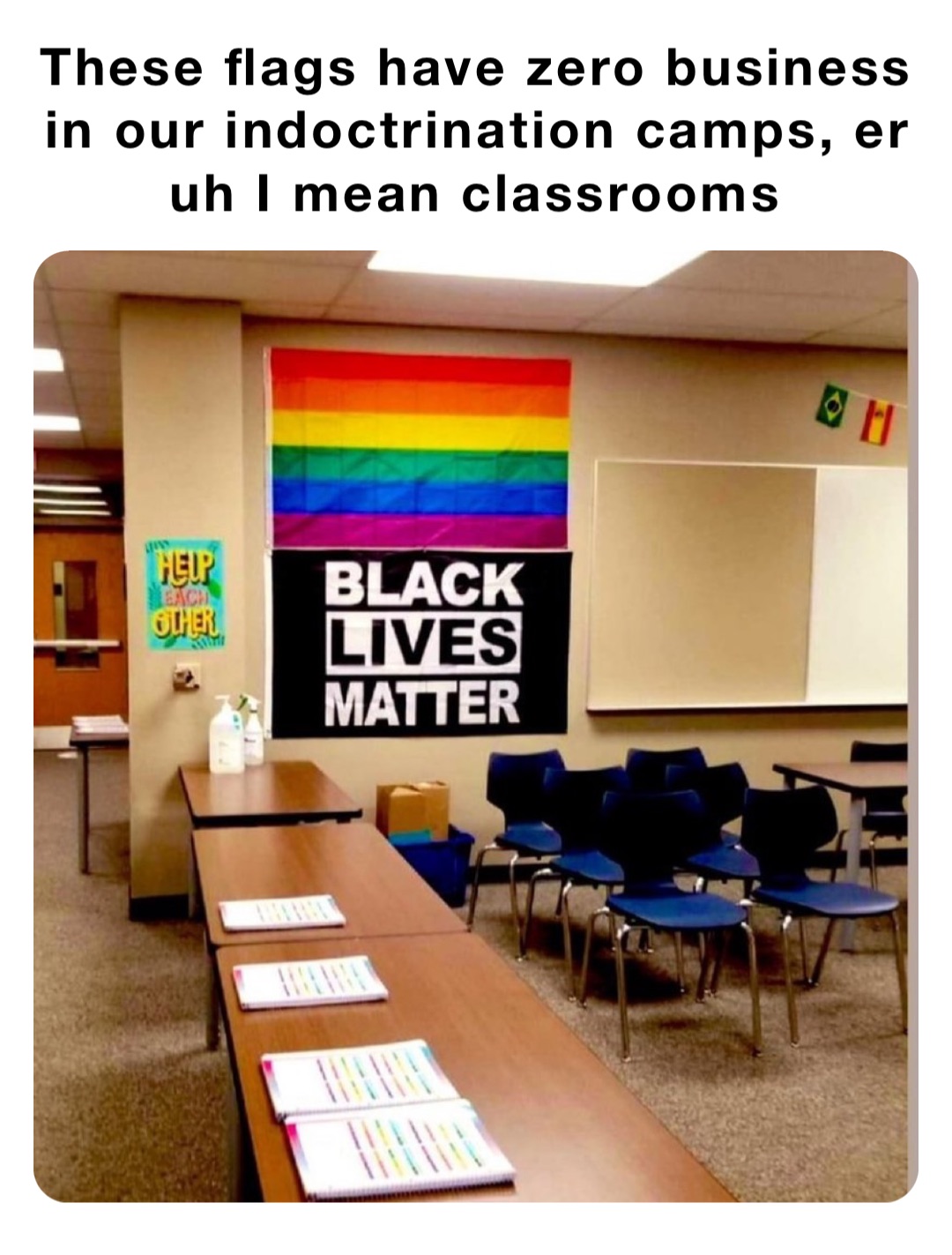 These flags have zero business in our indoctrination camps, er uh I mean classrooms