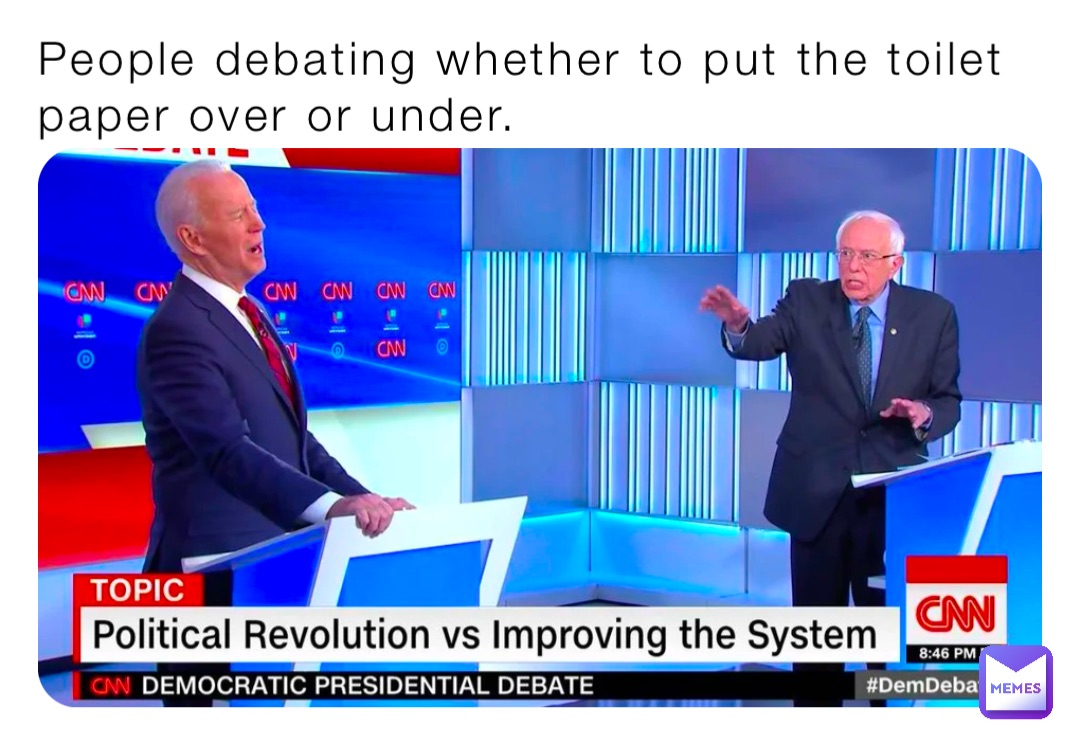People debating whether to put the toilet paper over or under.