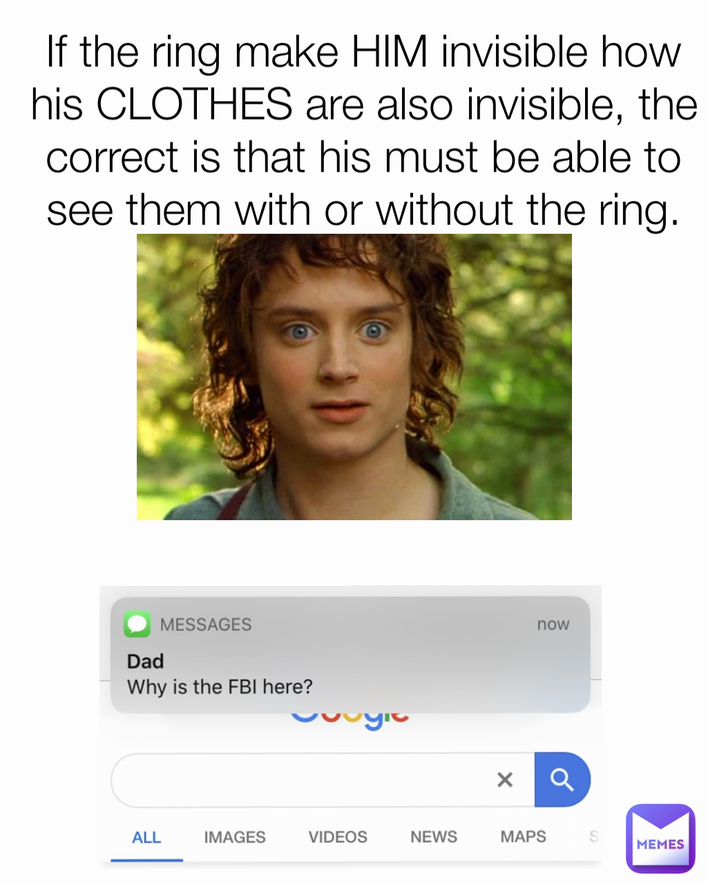 If the ring make HIM invisible how his CLOTHES are also invisible, the correct is that his must be able to see them with or without the ring.