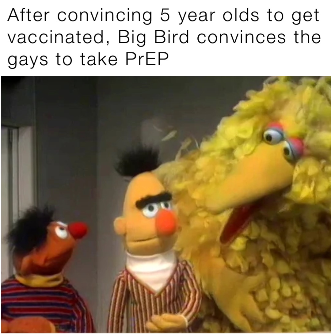 After convincing 5 year olds to get vaccinated, Big Bird convinces the gays to take PrEP