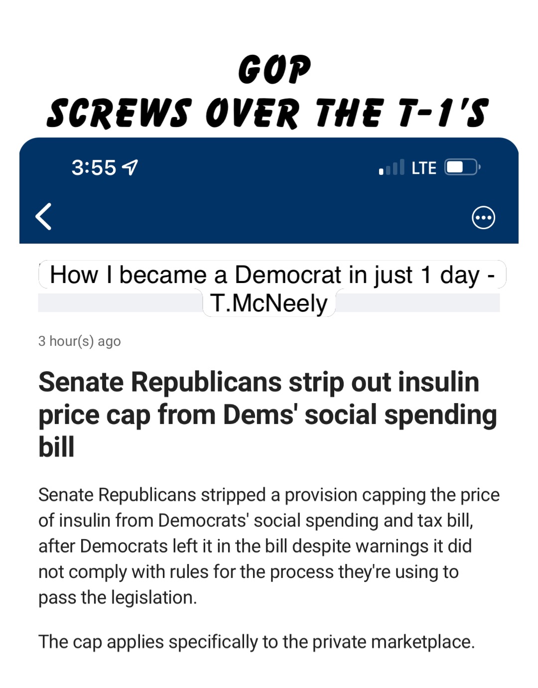 GOP 
screws over the T-1’s How I became a Democrat in just 1 day - T.McNeely