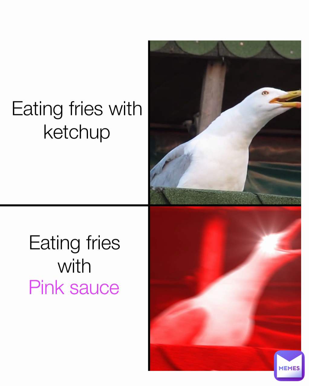 Pink sauce Eating fries with Eating fries with ketchup