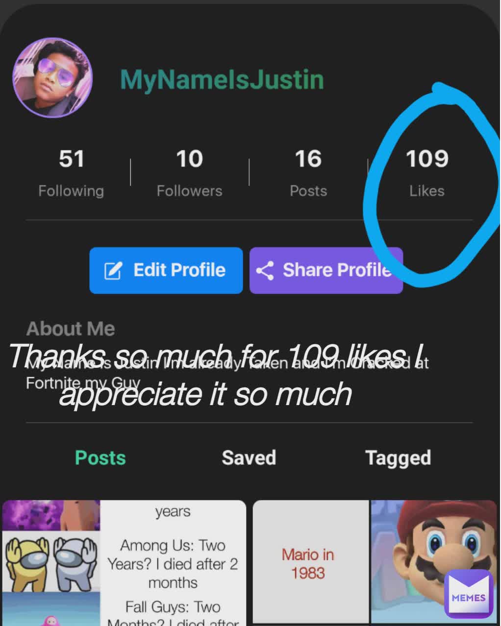 Thanks so much for 109 likes I appreciate it so much