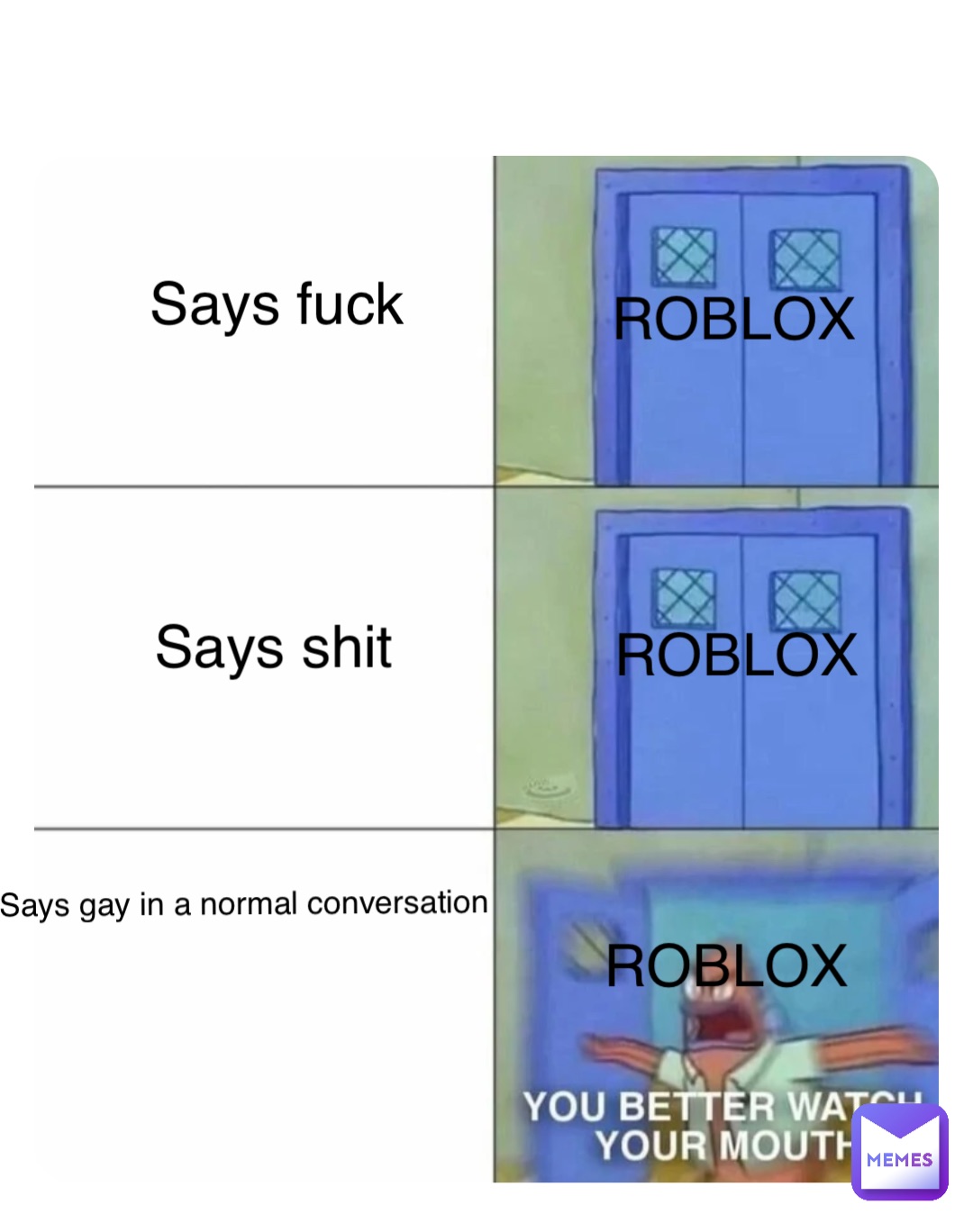 Says fuck Says shit Says gay in a normal conversation ROBLOX ROBLOX ROBLOX